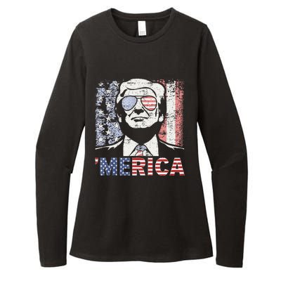 Merica Trump Happy 4th Of July Trump American Flag Womens CVC Long Sleeve Shirt