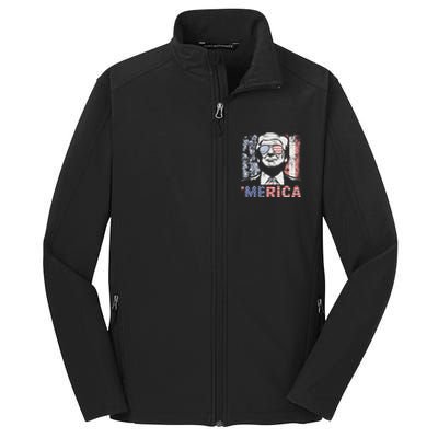 Merica Trump Happy 4th Of July Trump American Flag Core Soft Shell Jacket