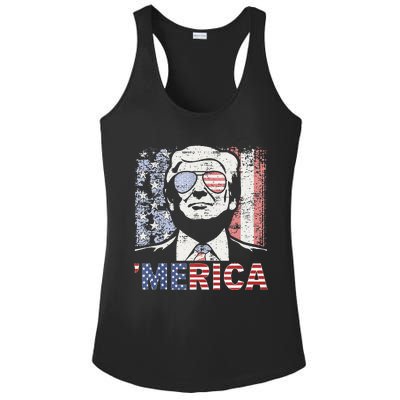 Merica Trump Happy 4th Of July Trump American Flag Ladies PosiCharge Competitor Racerback Tank