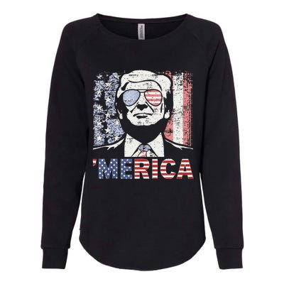 Merica Trump Happy 4th Of July Trump American Flag Womens California Wash Sweatshirt