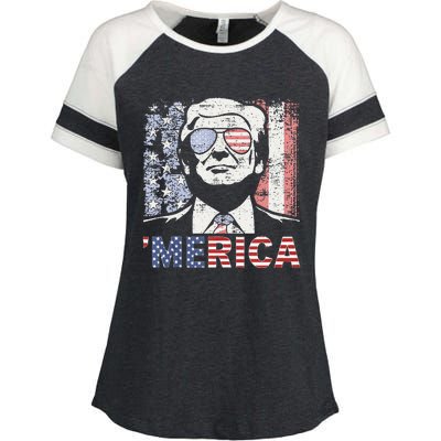 Merica Trump Happy 4th Of July Trump American Flag Enza Ladies Jersey Colorblock Tee