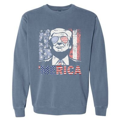 Merica Trump Happy 4th Of July Trump American Flag Garment-Dyed Sweatshirt