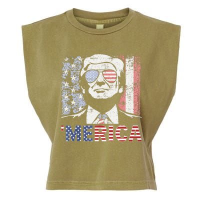 Merica Trump Happy 4th Of July Trump American Flag Garment-Dyed Women's Muscle Tee