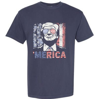 Merica Trump Happy 4th Of July Trump American Flag Garment-Dyed Heavyweight T-Shirt