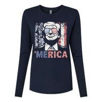 Merica Trump Happy 4th Of July Trump American Flag Womens Cotton Relaxed Long Sleeve T-Shirt