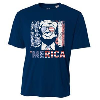 Merica Trump Happy 4th Of July Trump American Flag Cooling Performance Crew T-Shirt