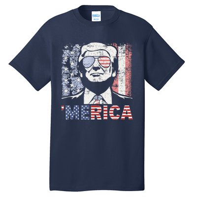 Merica Trump Happy 4th Of July Trump American Flag Tall T-Shirt