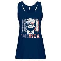 Merica Trump Happy 4th Of July Trump American Flag Ladies Essential Flowy Tank