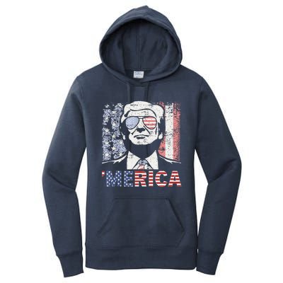 Merica Trump Happy 4th Of July Trump American Flag Women's Pullover Hoodie