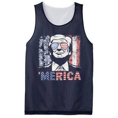 Merica Trump Happy 4th Of July Trump American Flag Mesh Reversible Basketball Jersey Tank