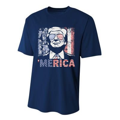 Merica Trump Happy 4th Of July Trump American Flag Performance Sprint T-Shirt