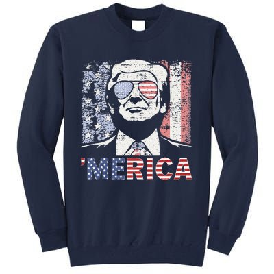 Merica Trump Happy 4th Of July Trump American Flag Tall Sweatshirt