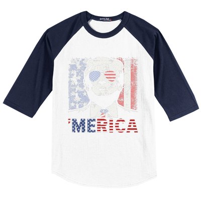 Merica Trump Happy 4th Of July Trump American Flag Baseball Sleeve Shirt