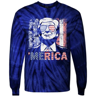 Merica Trump Happy 4th Of July Trump American Flag Tie-Dye Long Sleeve Shirt