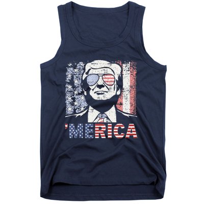 Merica Trump Happy 4th Of July Trump American Flag Tank Top