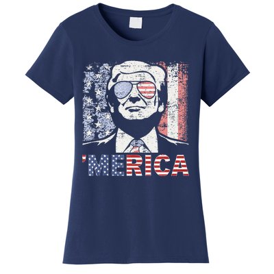 Merica Trump Happy 4th Of July Trump American Flag Women's T-Shirt