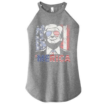 Merica Trump Happy 4th Of July Trump American Flag Women’s Perfect Tri Rocker Tank