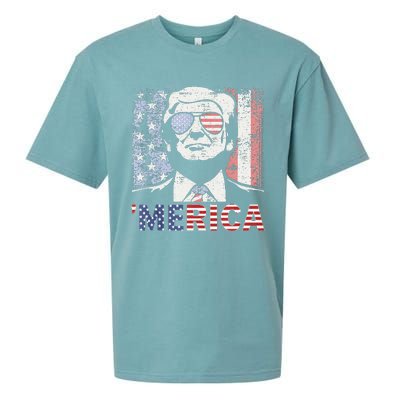 Merica Trump Happy 4th Of July Trump American Flag Sueded Cloud Jersey T-Shirt