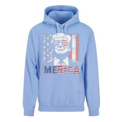 Merica Trump Happy 4th Of July Trump American Flag Unisex Surf Hoodie