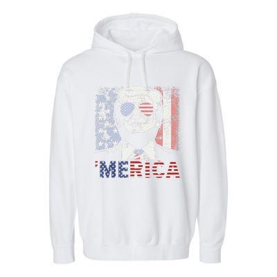 Merica Trump Happy 4th Of July Trump American Flag Garment-Dyed Fleece Hoodie