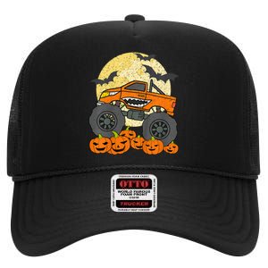 Monster Truck Halloween Jack O Lantern Moon Pumpkin High Crown Mesh Back Trucker Hat