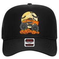 Monster Truck Halloween Jack O Lantern Moon Pumpkin High Crown Mesh Back Trucker Hat