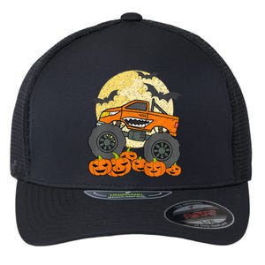 Monster Truck Halloween Jack O Lantern Moon Pumpkin Flexfit Unipanel Trucker Cap