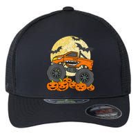 Monster Truck Halloween Jack O Lantern Moon Pumpkin Flexfit Unipanel Trucker Cap