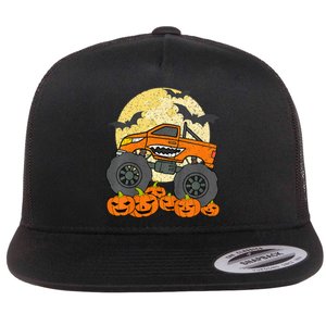 Monster Truck Halloween Jack O Lantern Moon Pumpkin Flat Bill Trucker Hat