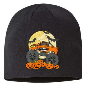 Monster Truck Halloween Jack O Lantern Moon Pumpkin Sustainable Beanie