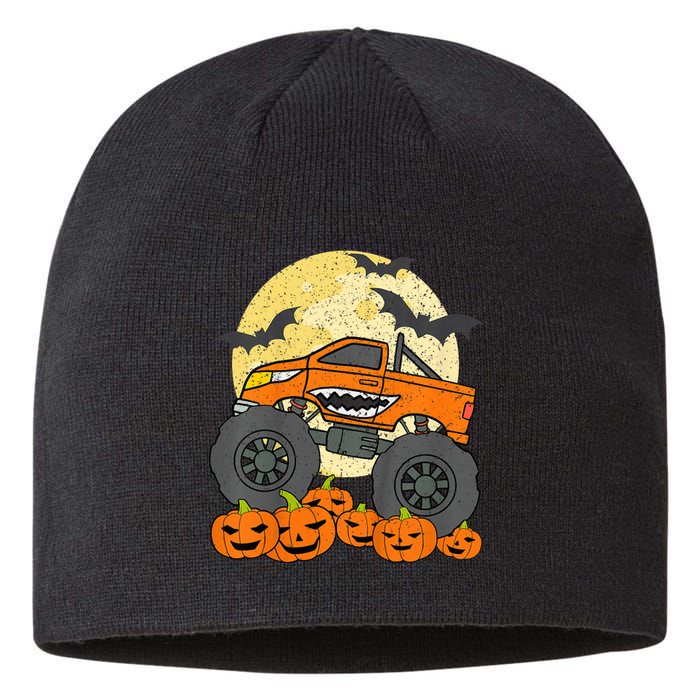 Monster Truck Halloween Jack O Lantern Moon Pumpkin Sustainable Beanie