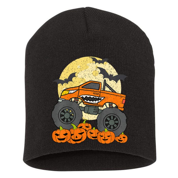 Monster Truck Halloween Jack O Lantern Moon Pumpkin Short Acrylic Beanie