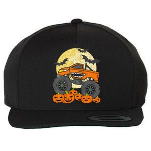 Monster Truck Halloween Jack O Lantern Moon Pumpkin Wool Snapback Cap