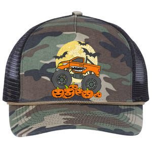 Monster Truck Halloween Jack O Lantern Moon Pumpkin Retro Rope Trucker Hat Cap