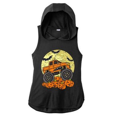 Monster Truck Halloween Jack O Lantern Moon Pumpkin Ladies PosiCharge Tri-Blend Wicking Draft Hoodie Tank