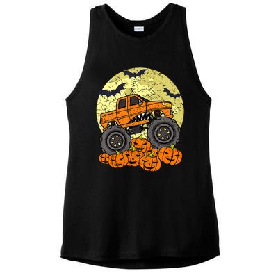 Monster Truck Halloween Jack O Lantern Moon Pumpkin Ladies PosiCharge Tri-Blend Wicking Tank