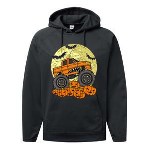 Monster Truck Halloween Jack O Lantern Moon Pumpkin Performance Fleece Hoodie