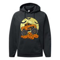 Monster Truck Halloween Jack O Lantern Moon Pumpkin Performance Fleece Hoodie