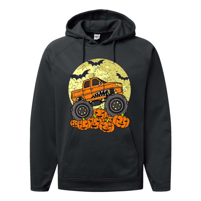 Monster Truck Halloween Jack O Lantern Moon Pumpkin Performance Fleece Hoodie