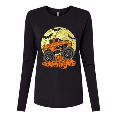 Monster Truck Halloween Jack O Lantern Moon Pumpkin Womens Cotton Relaxed Long Sleeve T-Shirt