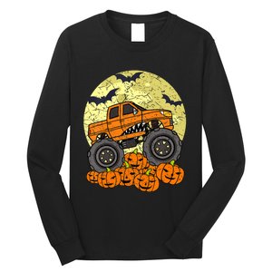 Monster Truck Halloween Jack O Lantern Moon Pumpkin Long Sleeve Shirt