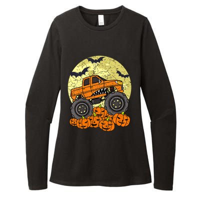 Monster Truck Halloween Jack O Lantern Moon Pumpkin Womens CVC Long Sleeve Shirt