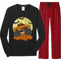 Monster Truck Halloween Jack O Lantern Moon Pumpkin Long Sleeve Pajama Set