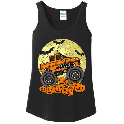 Monster Truck Halloween Jack O Lantern Moon Pumpkin Ladies Essential Tank