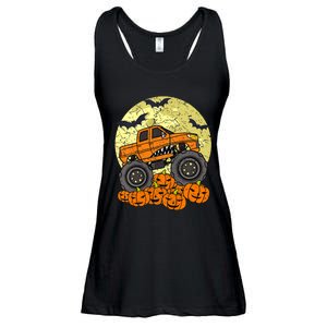 Monster Truck Halloween Jack O Lantern Moon Pumpkin Ladies Essential Flowy Tank