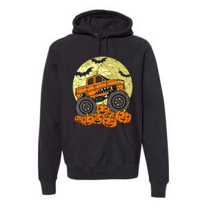 Monster Truck Halloween Jack O Lantern Moon Pumpkin Premium Hoodie