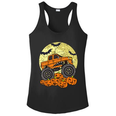 Monster Truck Halloween Jack O Lantern Moon Pumpkin Ladies PosiCharge Competitor Racerback Tank