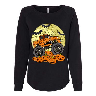 Monster Truck Halloween Jack O Lantern Moon Pumpkin Womens California Wash Sweatshirt