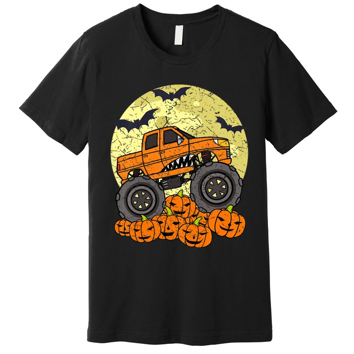 Monster Truck Halloween Jack O Lantern Moon Pumpkin Premium T-Shirt