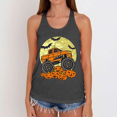 Monster Truck Halloween Jack O Lantern Moon Pumpkin Women's Knotted Racerback Tank